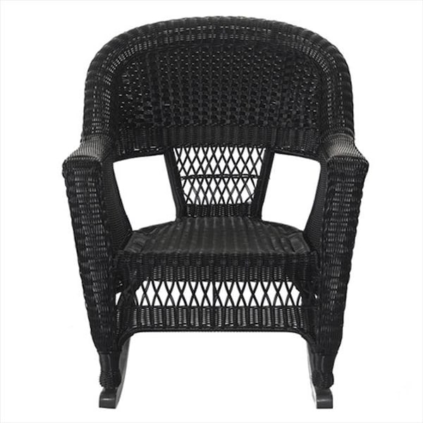 Jeco W00207R-D-2-RCES016 3 Piece Black Rocker Wicker Chair Set With Orange Cushion W00207R-D_2-RCES016 - main